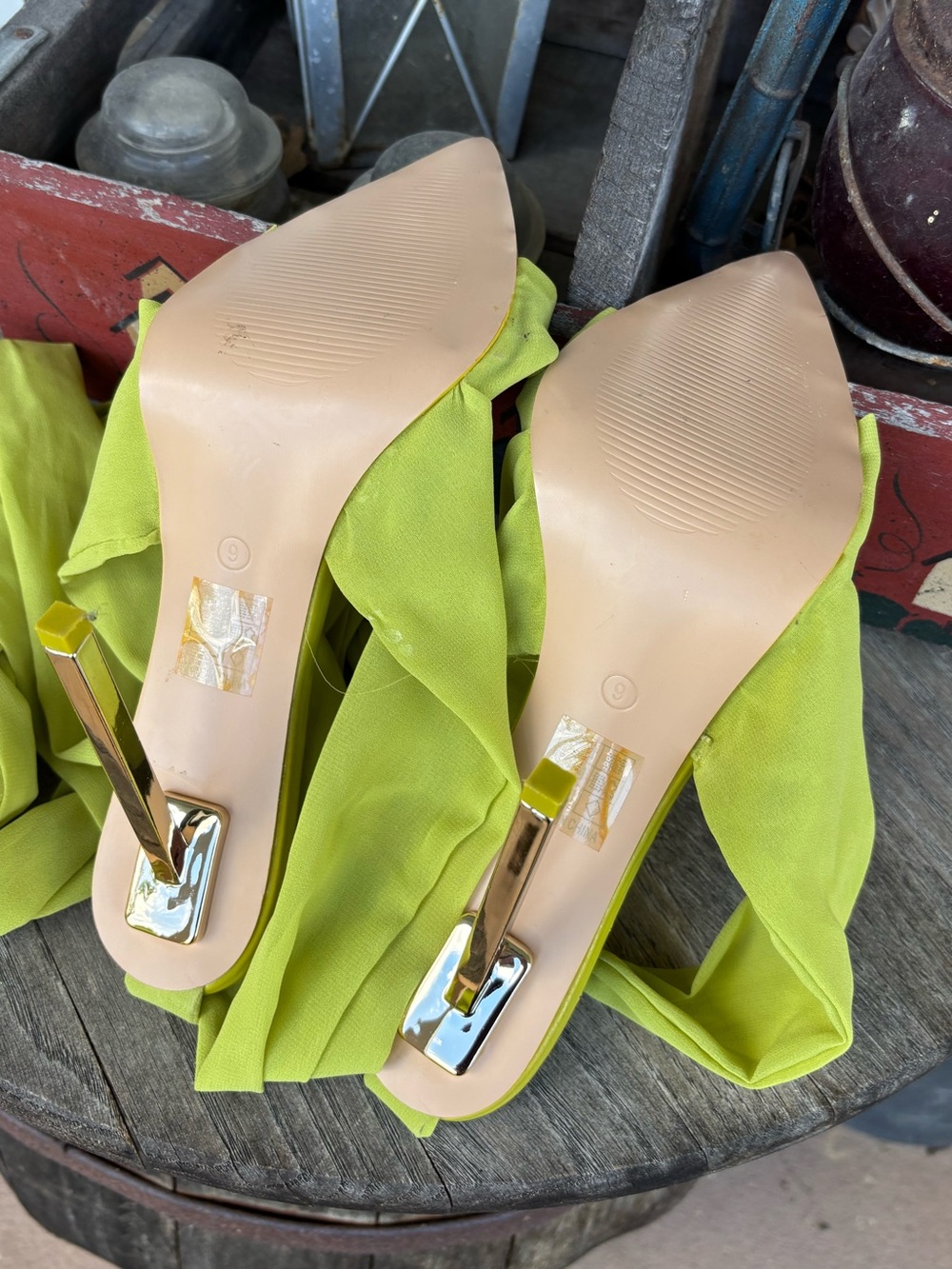 Public Desire Huni Chartreuse Chiffon Ribbon Tie Up Lace-Up Sandals - Picture 7 of 8